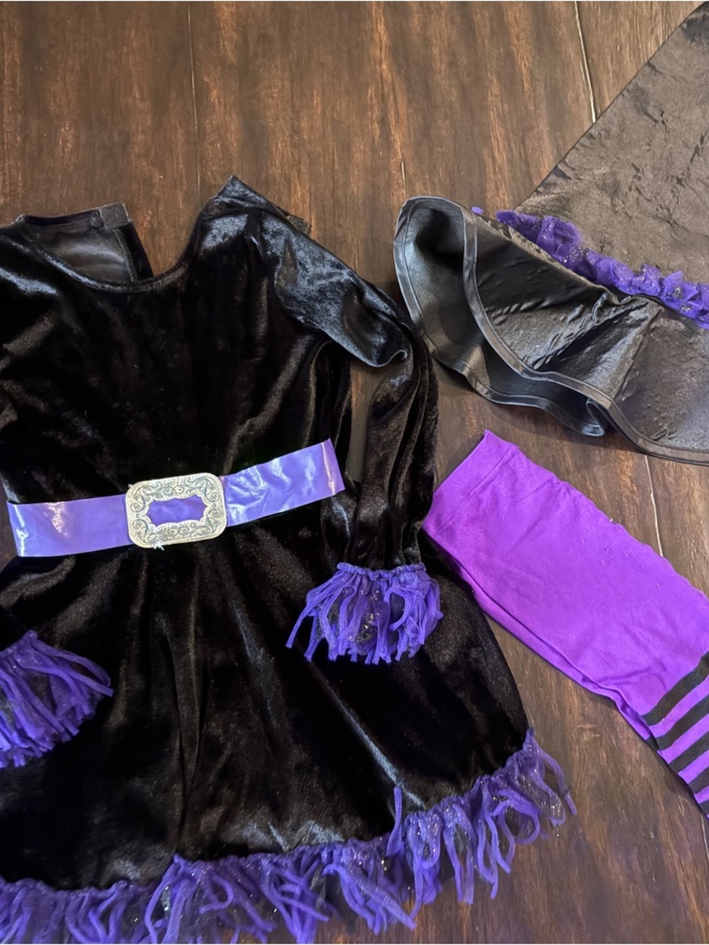 Girls Black and Purple Witch Halloween Costume 3 Piece Set